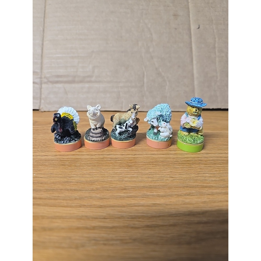 Vintage Lot Of Ink Stampers Resin (Turkey-Pig-Horse-Sheep-Bear) Great Shape